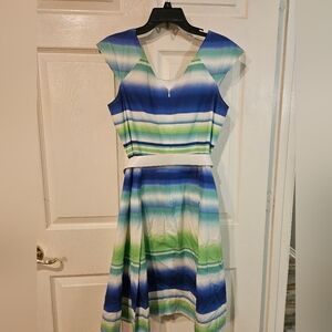 Alex Marie Blue and Green Fit and Flare Midi Dress